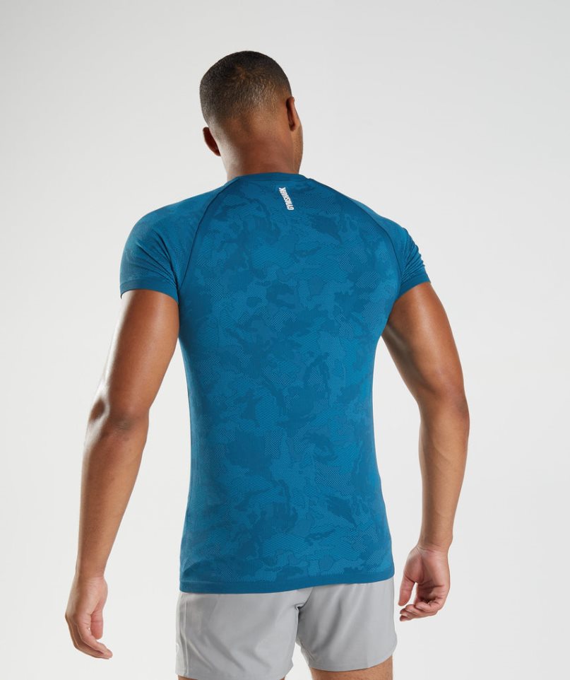 Men's Gymshark Geo Seamless T-Shirts Blue | CA 36058D